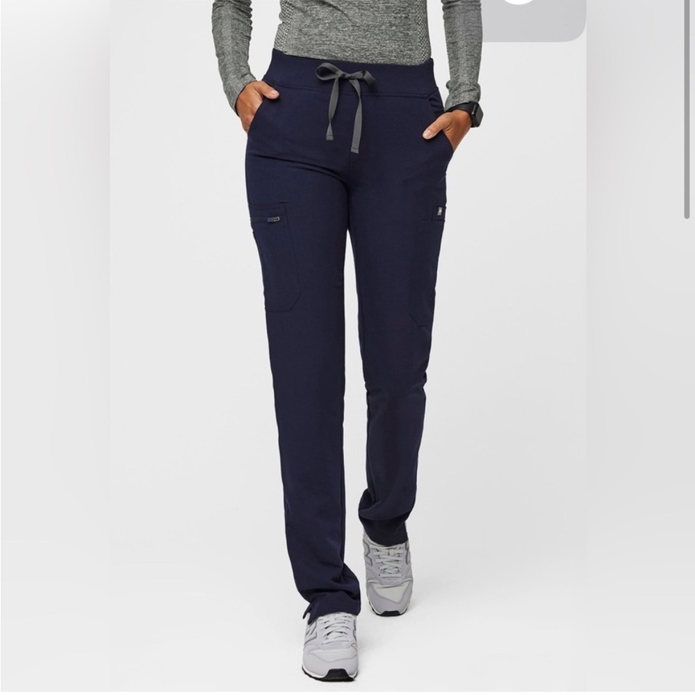 Figs Blue Scrub Pants with Elastic Waistband and Tapered Legs